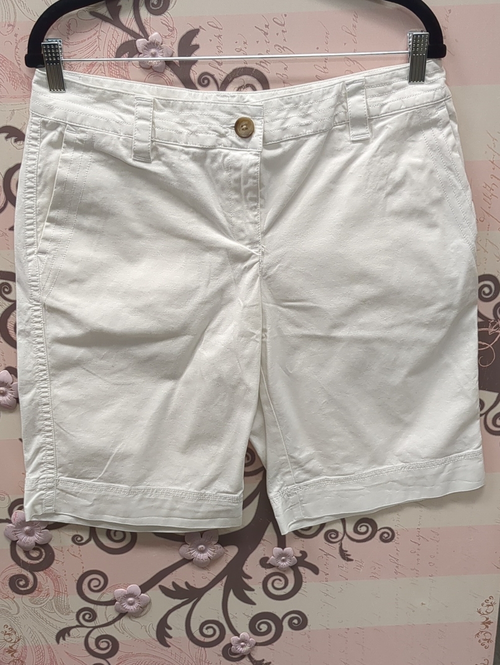 Lands' End White Cotton Bermuda Shorts